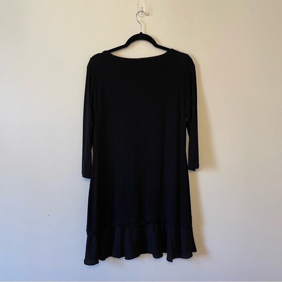 WHBM L black long sleeve dress ruffle crewneckline goth business elegant solid - Picture 5 of 7